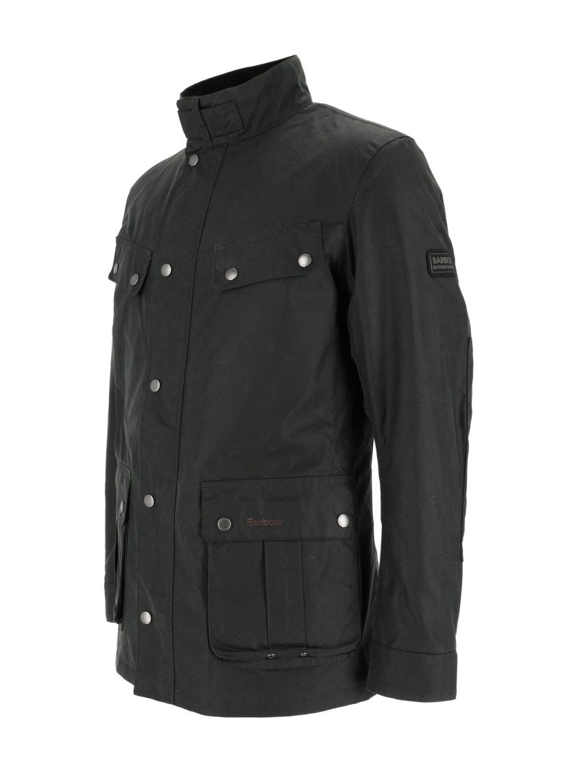 Barbour Waxed Cotton Duke Jacket With High Collar And Utility Pockets