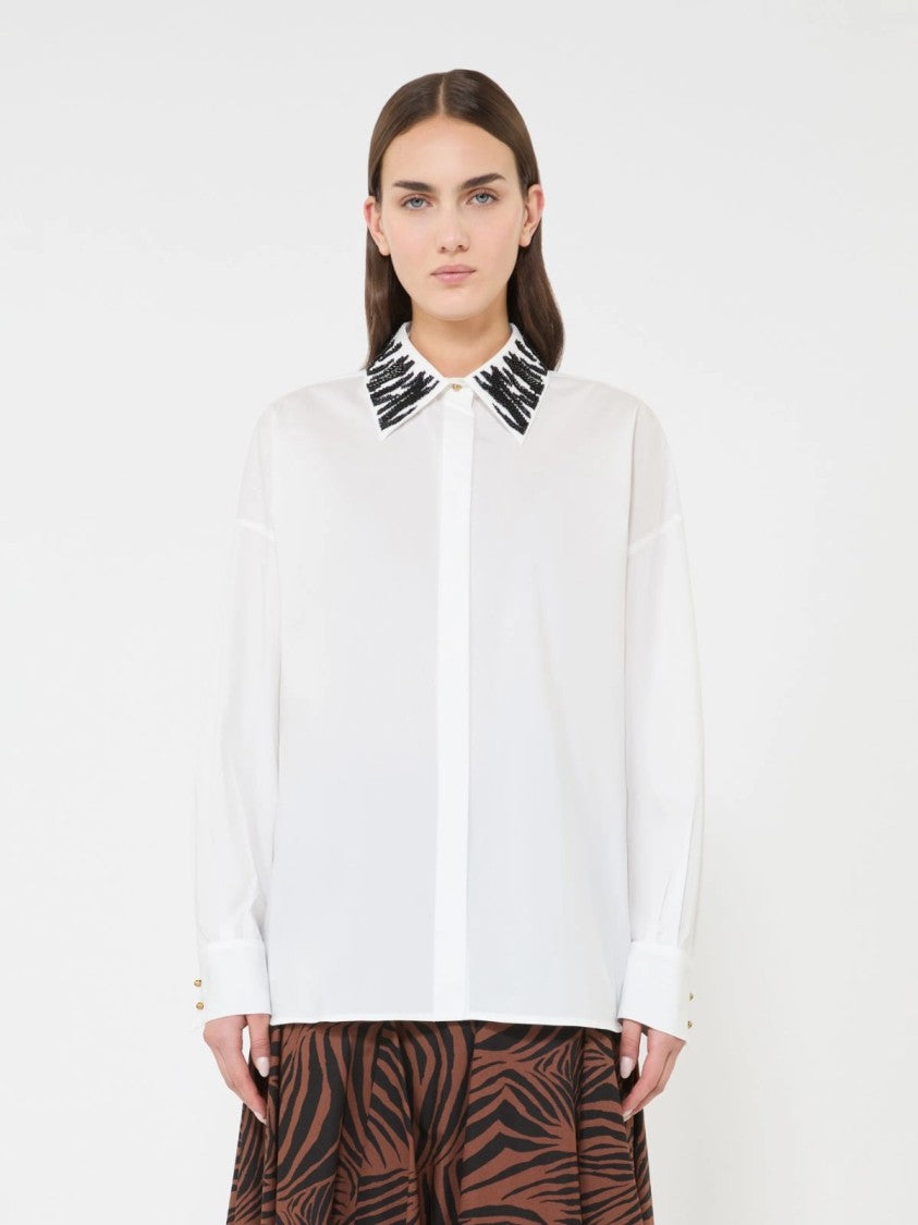 Max Mara Long-Sleeve Blouse With Zebra-Patterned Collar And Gold-Tone Buttons