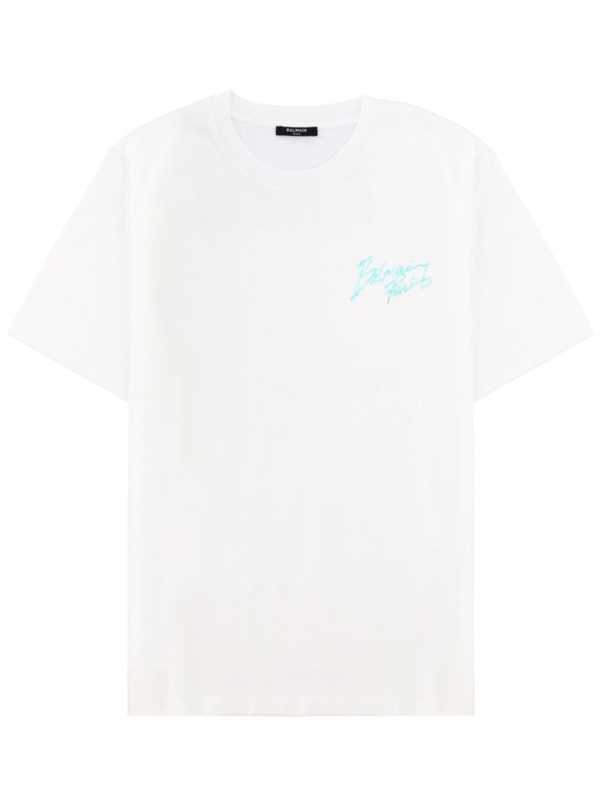 Balmain Light Blue Chest Logo T-Shirt