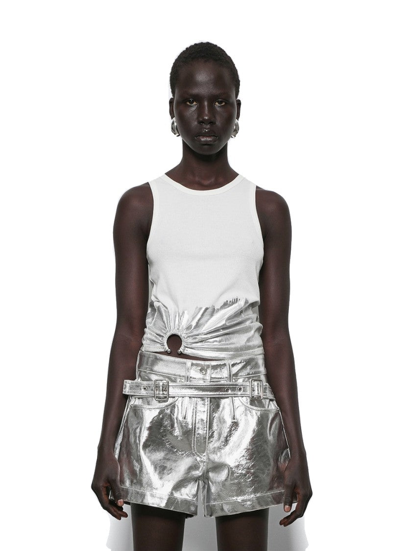 Rabanne Piercing Tank Top White And Silver