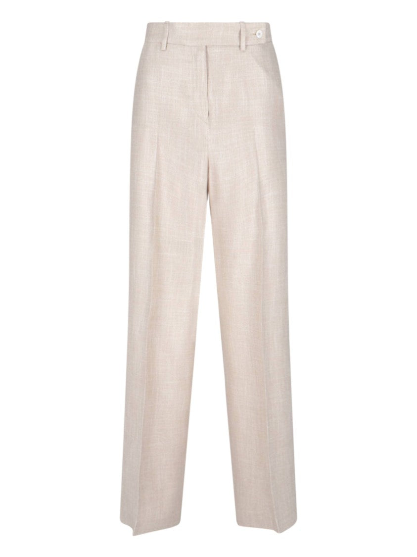 Kiton High-Waisted Beige Trousers With Button And Zip Closure