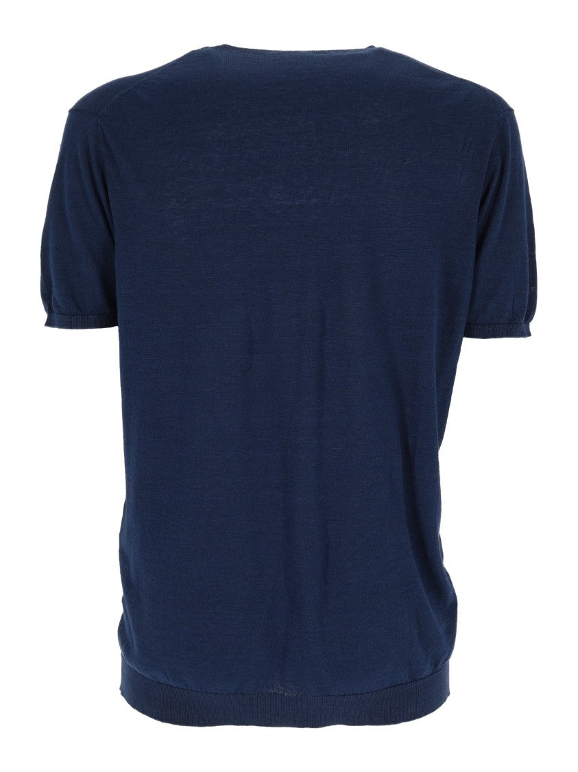 L.B.M. 1911 Blue Linen Cotton Crew Top