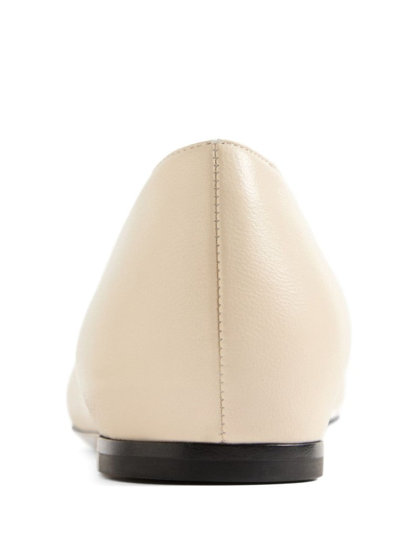 Valentino Garavani Cream Pointed Toe Leather Logo Flats