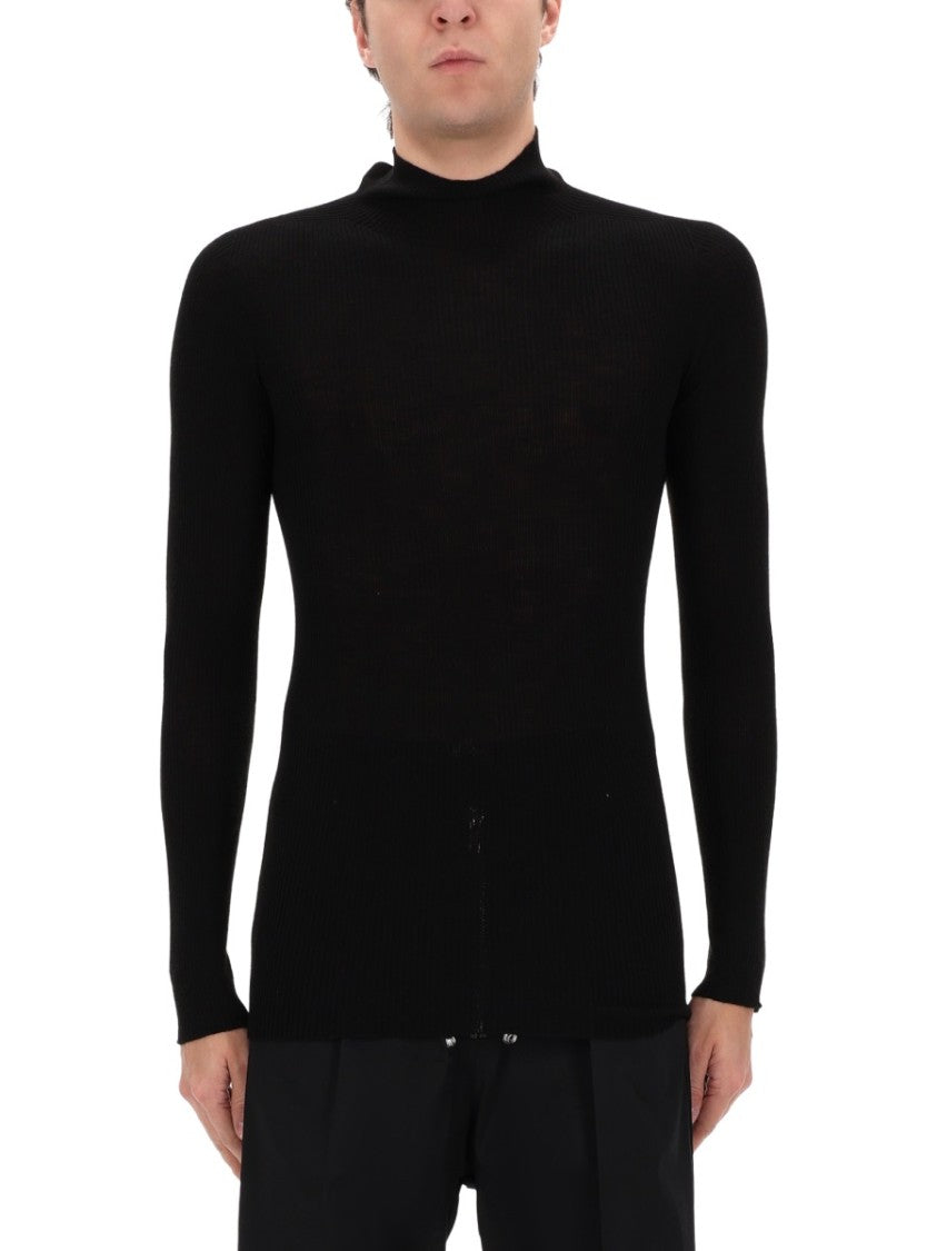 Rick Owens Neutrals Ribbed Knit Tabard Wool Sweater
