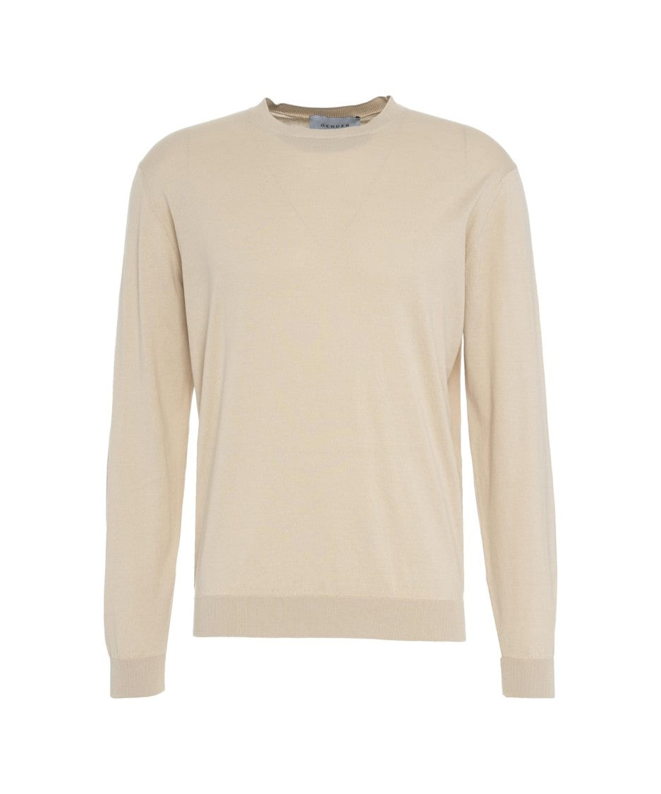 Gender Beige Knit Pullover With Ribbed Detail
