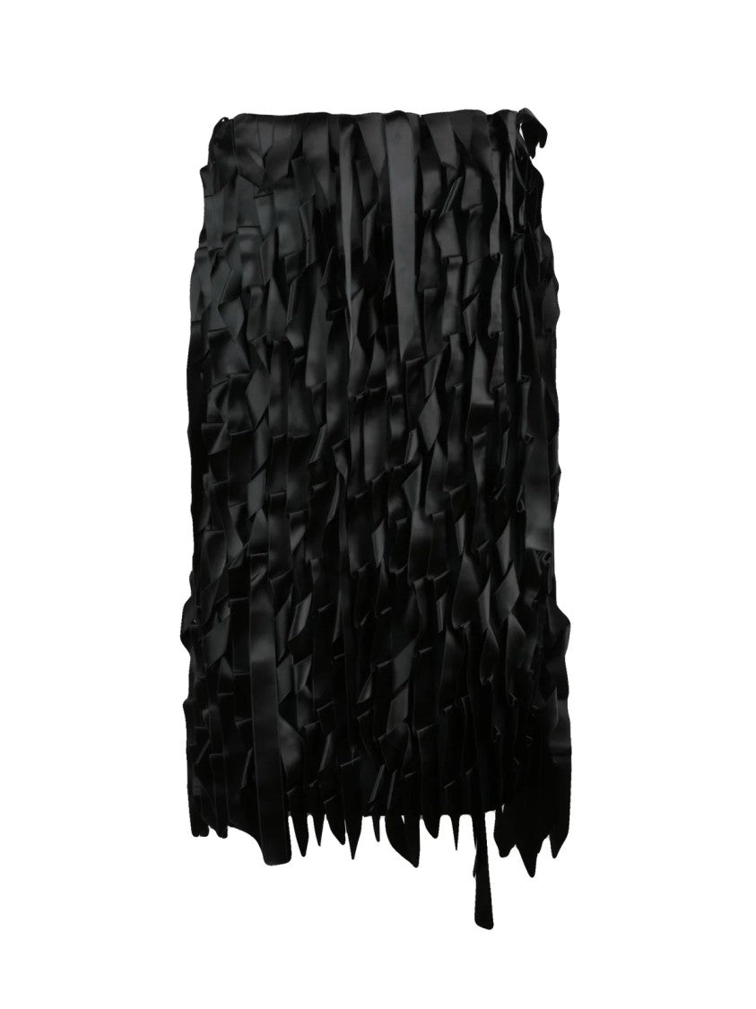 Prada Fluid Satin Midi Skirt With Textured Ribbon Detail