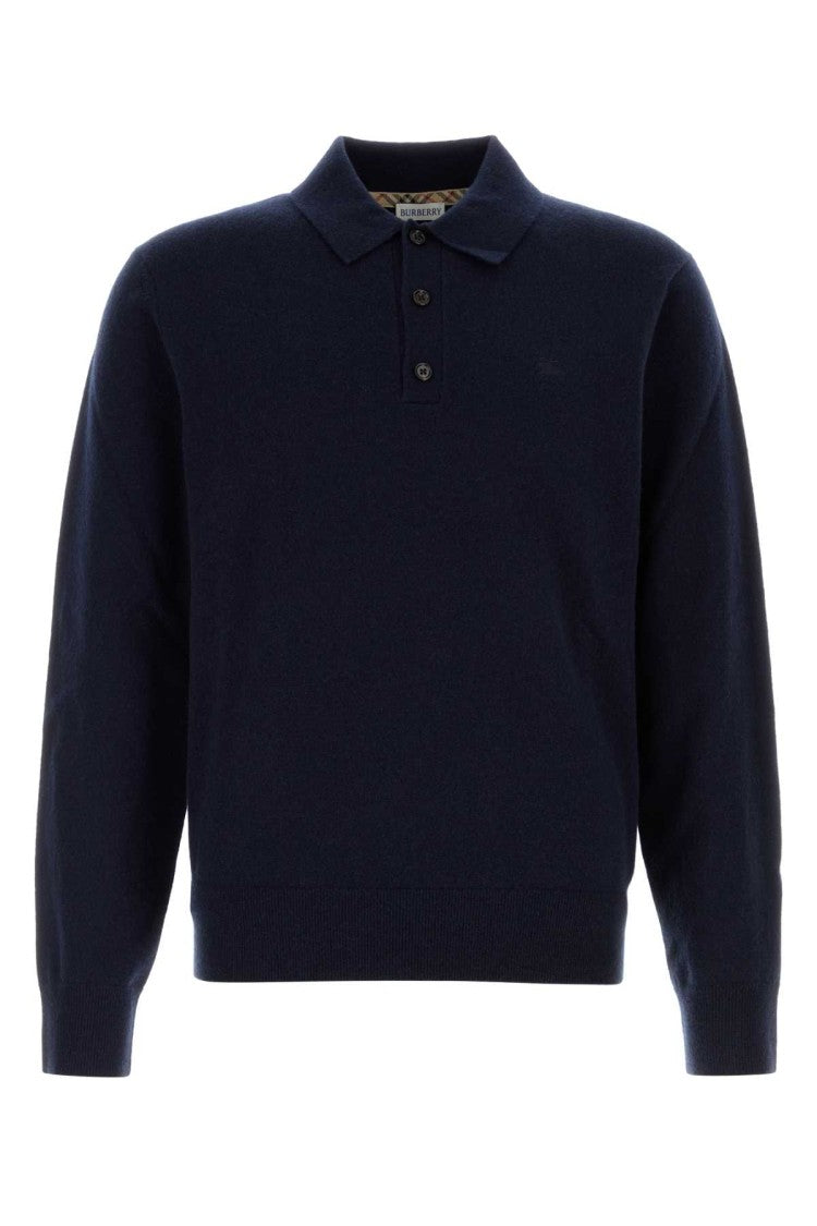 Burberry Navy Blue Cashmere Blend Polo Shirt