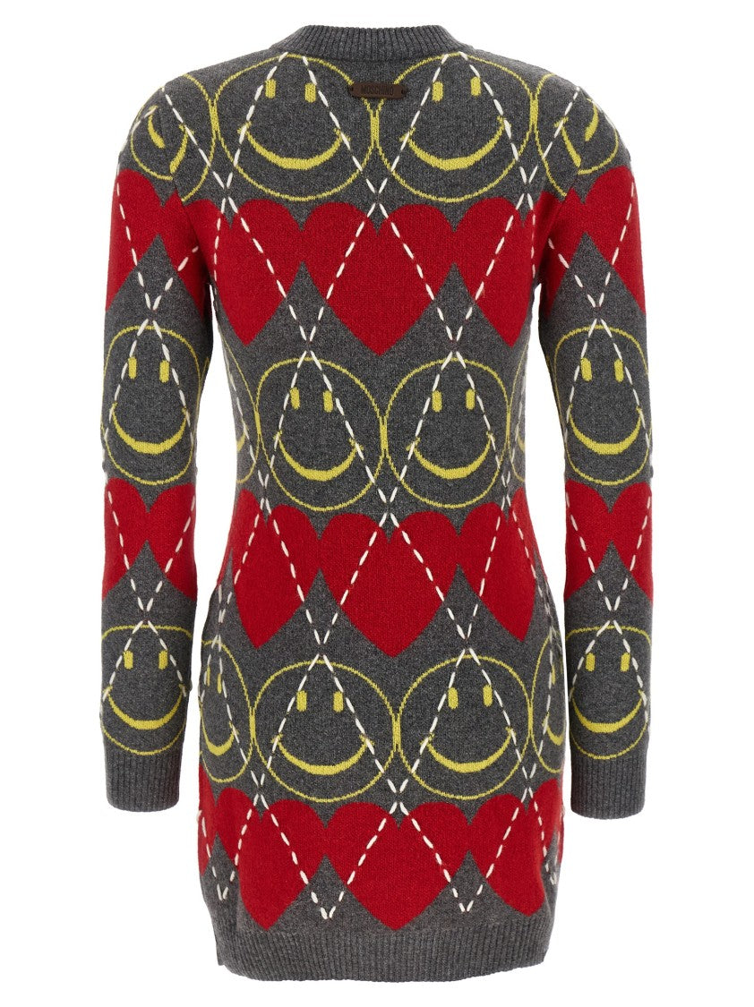 Moschino Wool Blend Mini Dress With Diamond-Stitched Pattern
