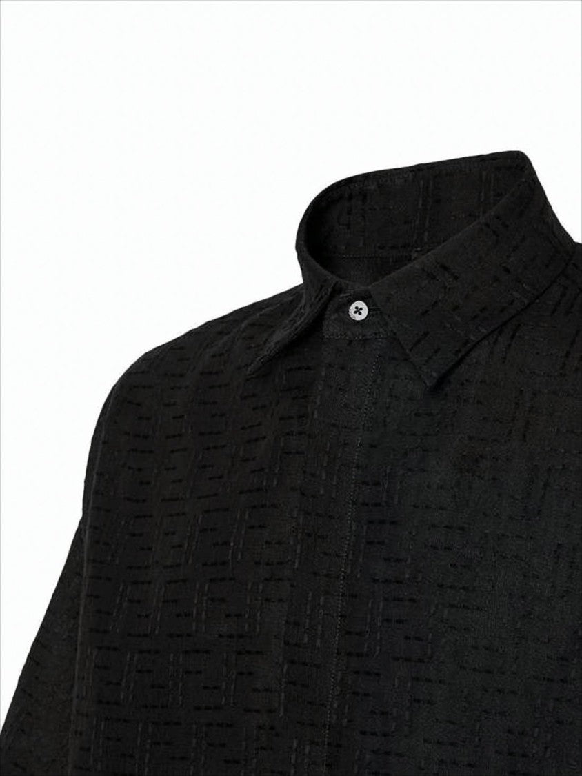 Fendi Textured Black Polo Shirt With Classic Collar And Button Placket