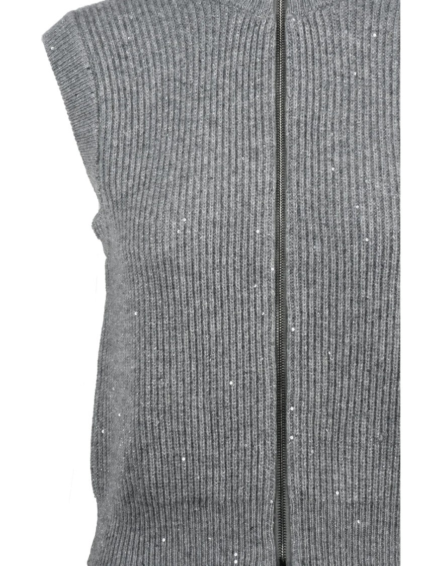 Peserico Grey Metallic Fiber Virgin Wool-Cashmere Vest