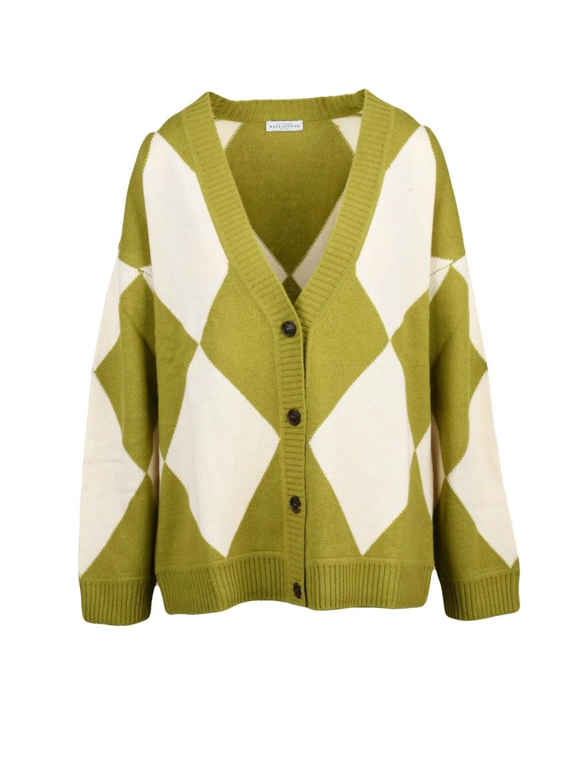 Ballantyne White-Green Wool Button Cardigan
