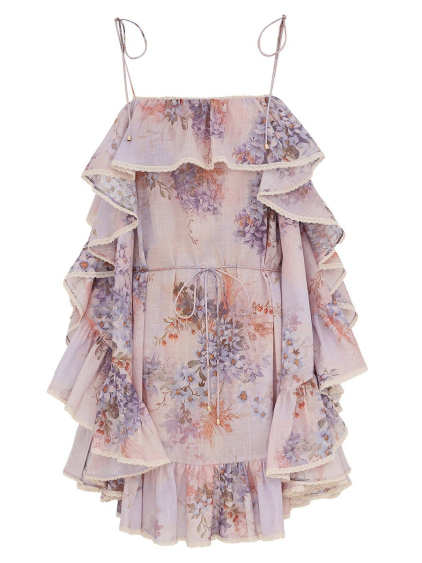 Zimmermann Cascadian Ruffle Floral Cotton Mini Dress