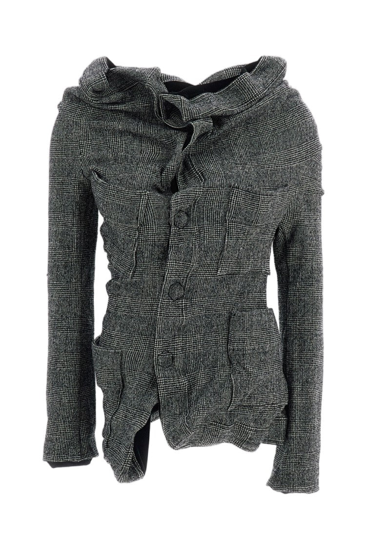 Junya Watanabe Check Wool-Blend Velvet Trim Unstructured Knit Jacket