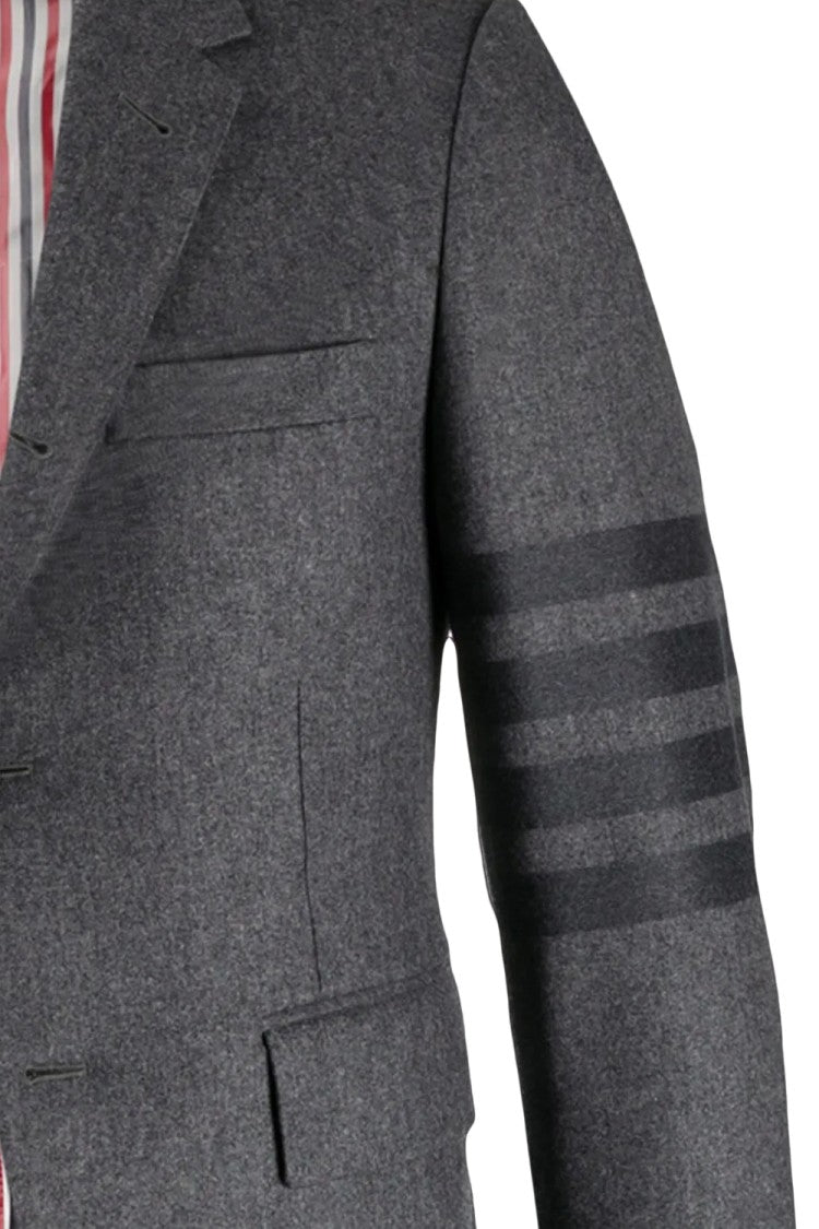 Thom Browne Tailored Grey Suit Jacket With Cashmere Blend And Signature Stripes