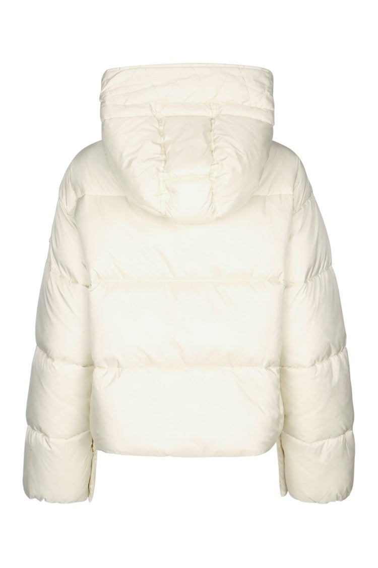 Pinko Cropped White Puffer Jacket With High Collar