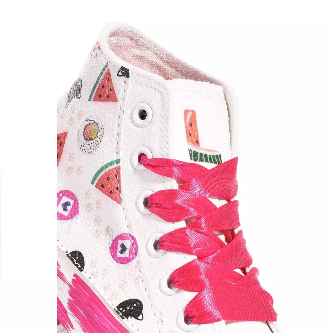 Mimanera Handcrafted White Sneakers With Fuchsia Platform