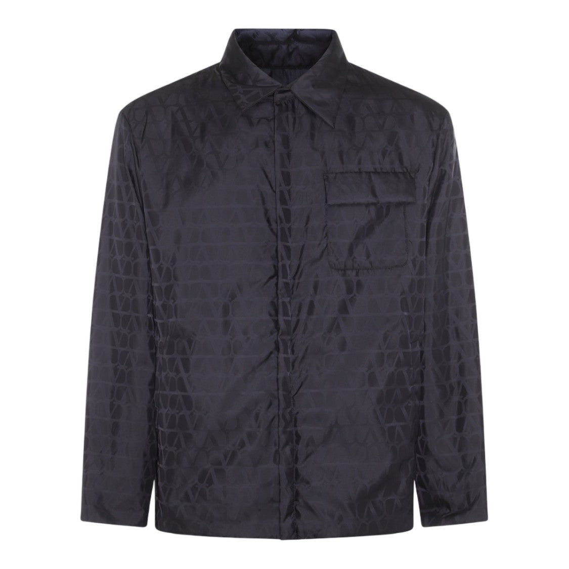 Valentino Geometric Patterned Black Jacket With Classic Collar And Concealed Closure