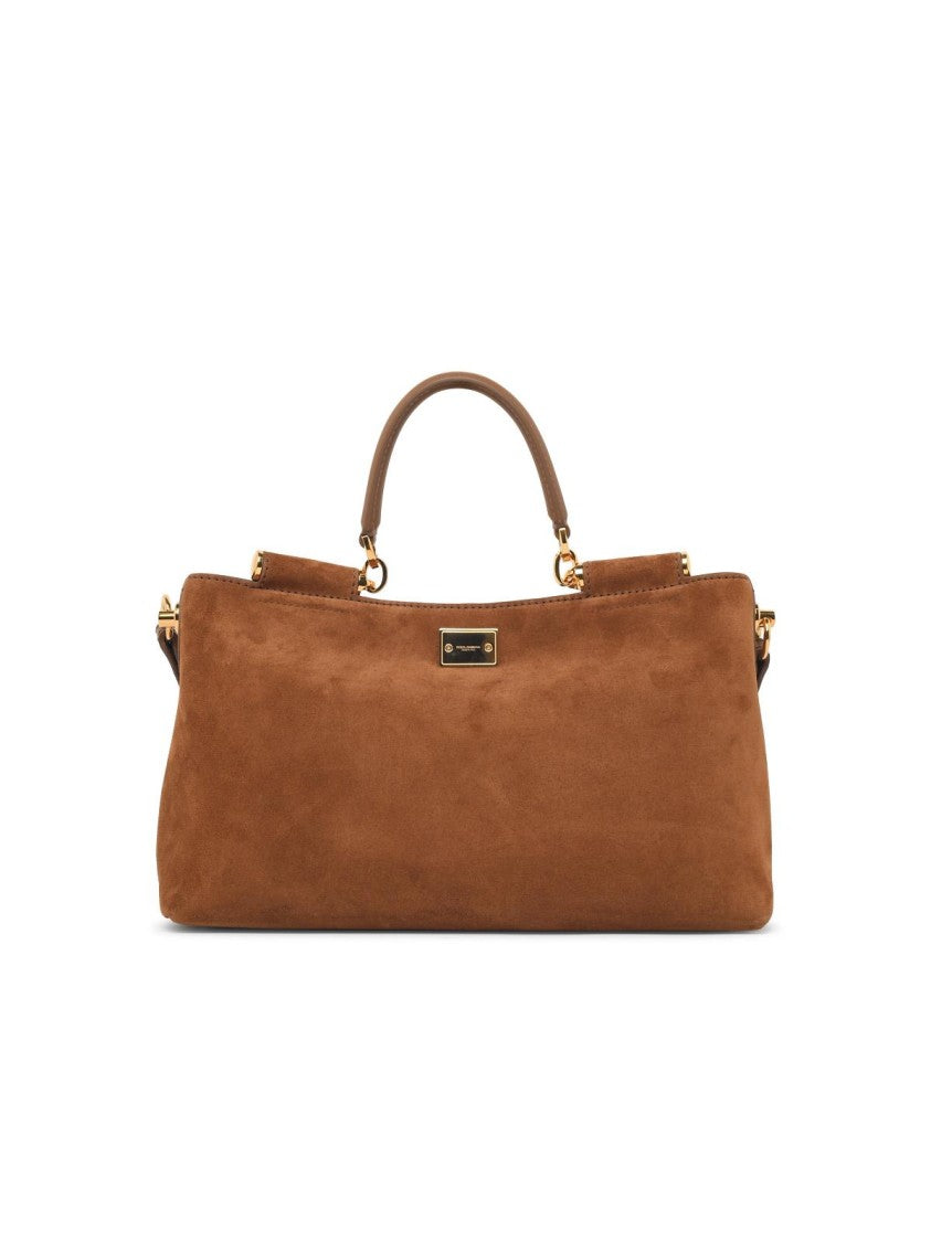 Dolce & Gabbana Medium Brown Suede Handbag With Vintage Brass Hardware And Customization