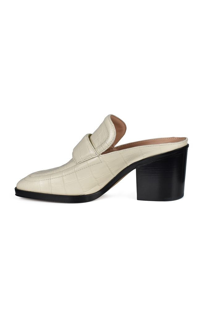 Bottega Veneta Off-White Crocodile Effect Leather Mules