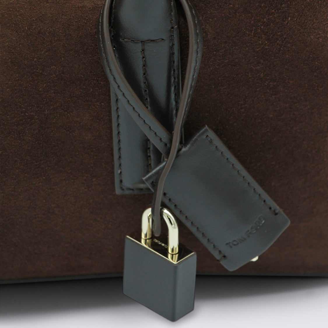 Tom Ford Dark Brown Suede Handbag With Leather Accents And Padlock Detail