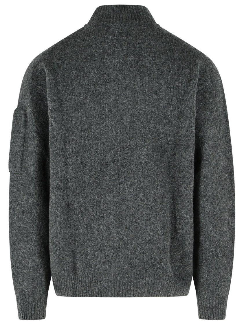 C.P. Company Grey Lens Zip-Pocket Partial-Zip Wool-Blend Sweater