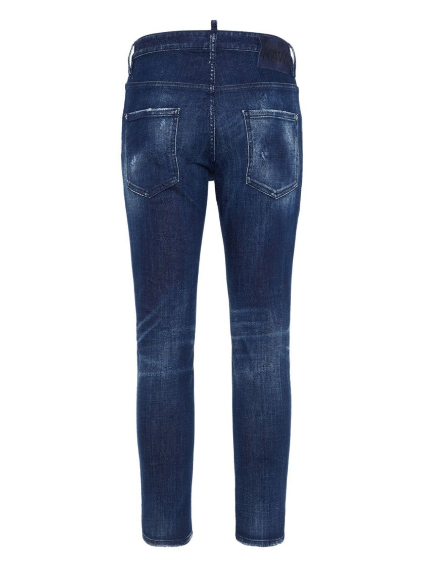 Dsquared2 Navy Blue Slim Cut Jeans With Whiskering Effect