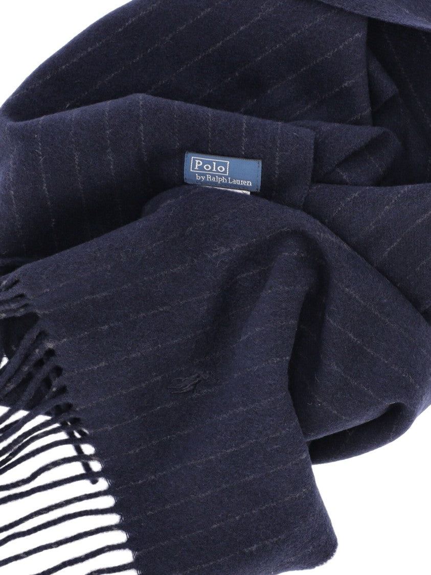 Polo Ralph Lauren Blue Rectangular Fringed Wool Cashmere Scarf