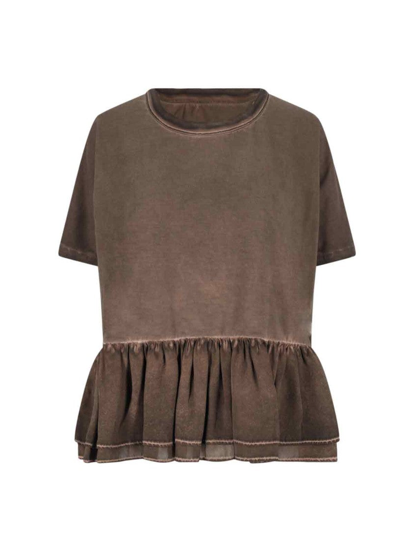 Uma Wang Todi Brown Worn Wash Silk Volant Cotton T-Shirt