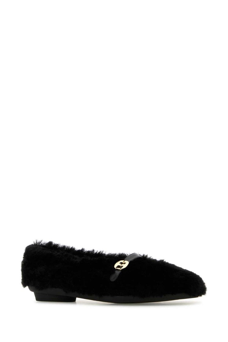 Salvatore Ferragamo Black Shearling Noella Ballerinas