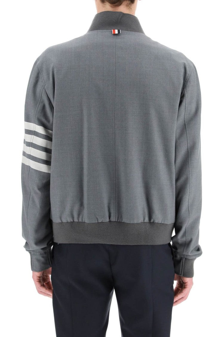 Thom Browne Textured Wool Bomber Jacket With Distinctive Stripes