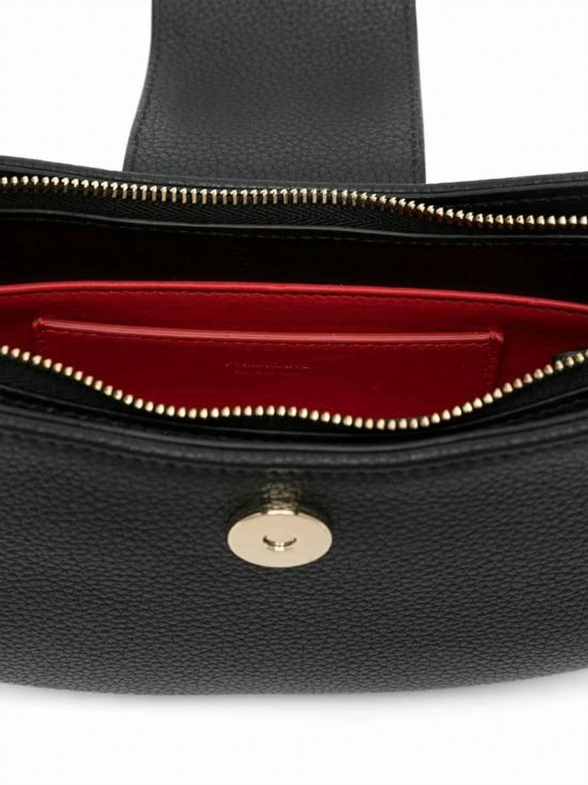 Salvatore Ferragamo Curved Rectangular Black Calf Leather Shoulder Bag