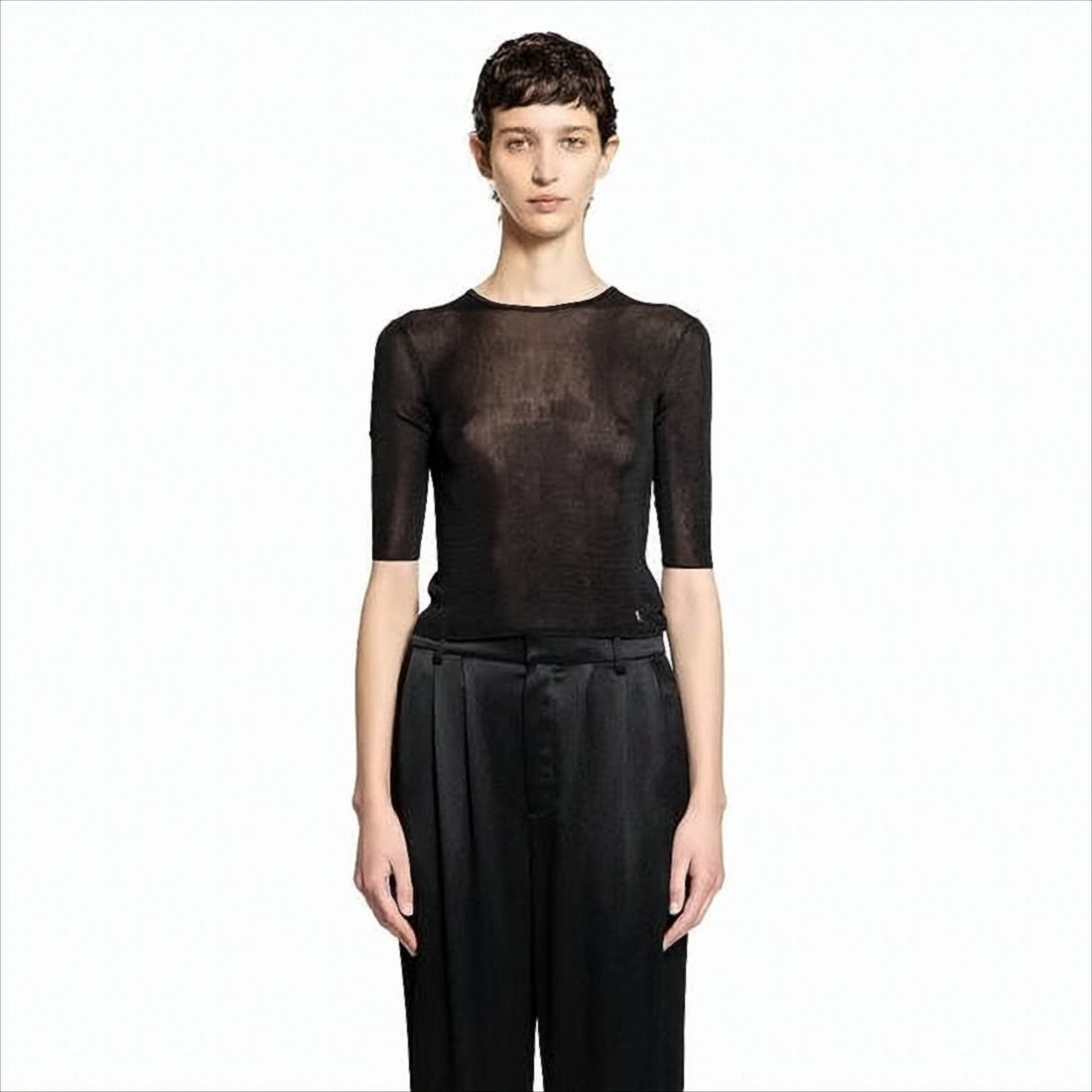 Saint Laurent Fitted Semi-Sheer Black Knit Top