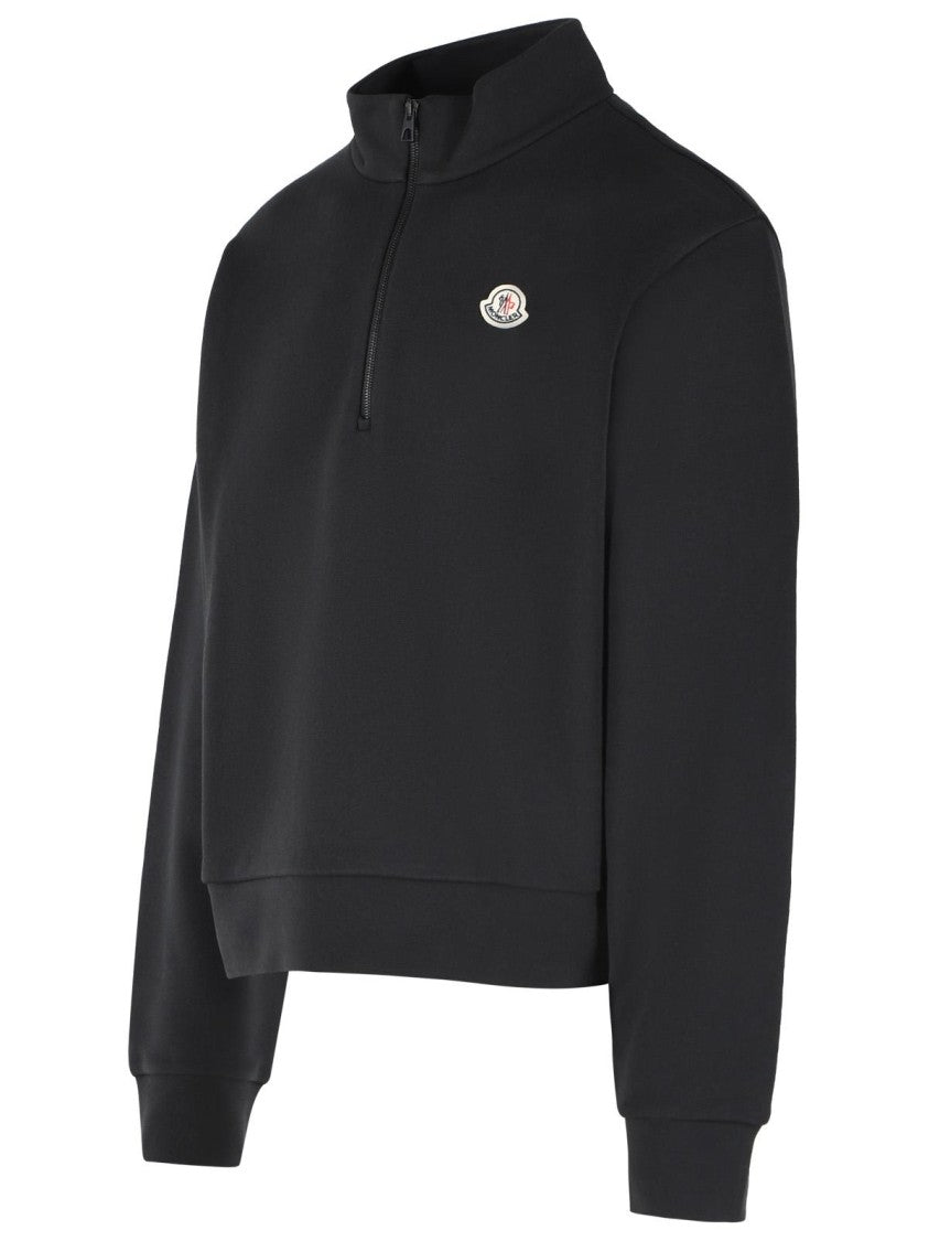 Moncler Black T-Neck Cropped Cotton Sweatshirt
