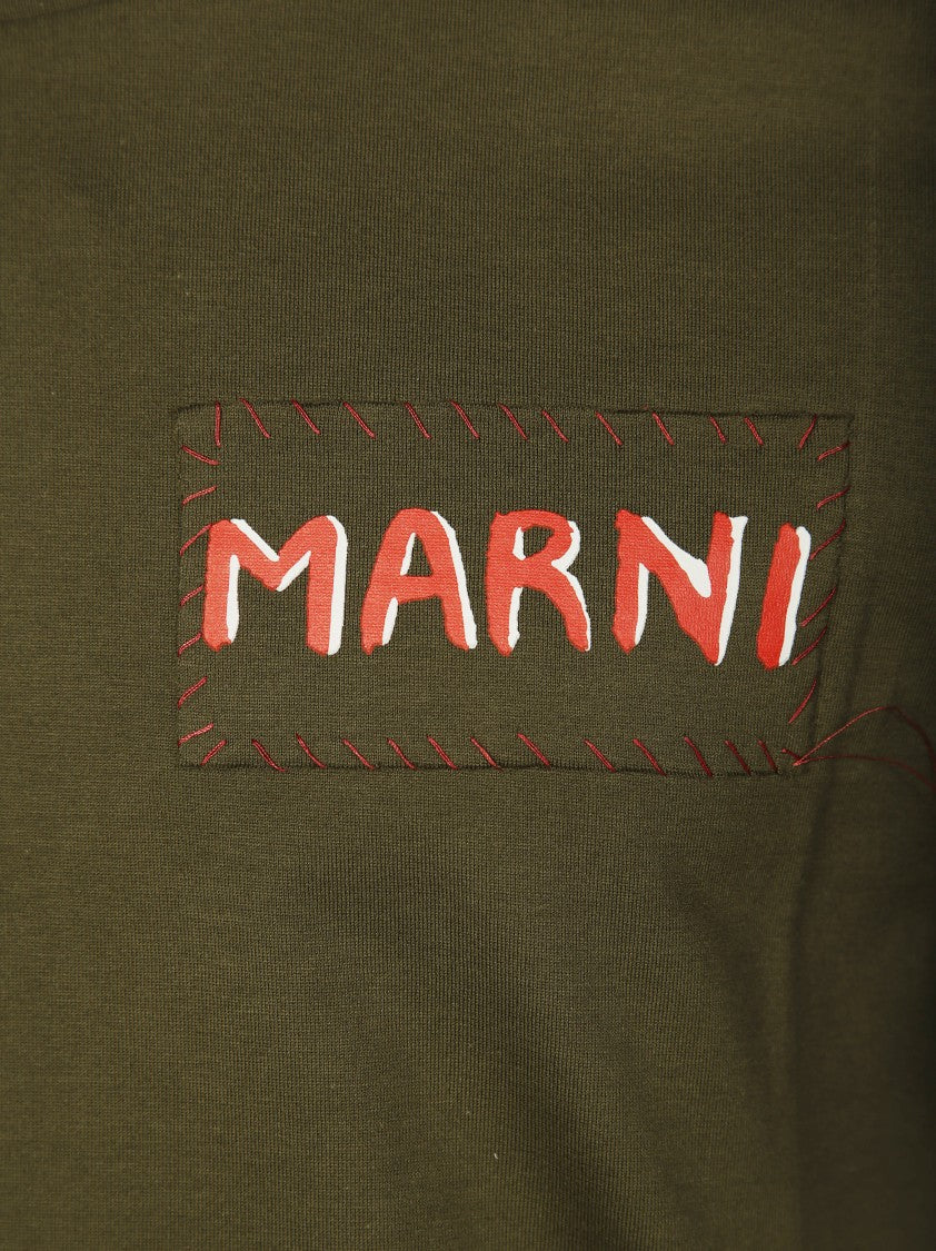 Marni Crew Neck T-Shirt With Embroidered Patch