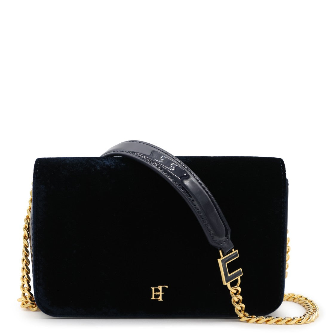 Elisabetta Franchi Plush Velvet Gold Chain Strap Shoulder Bag