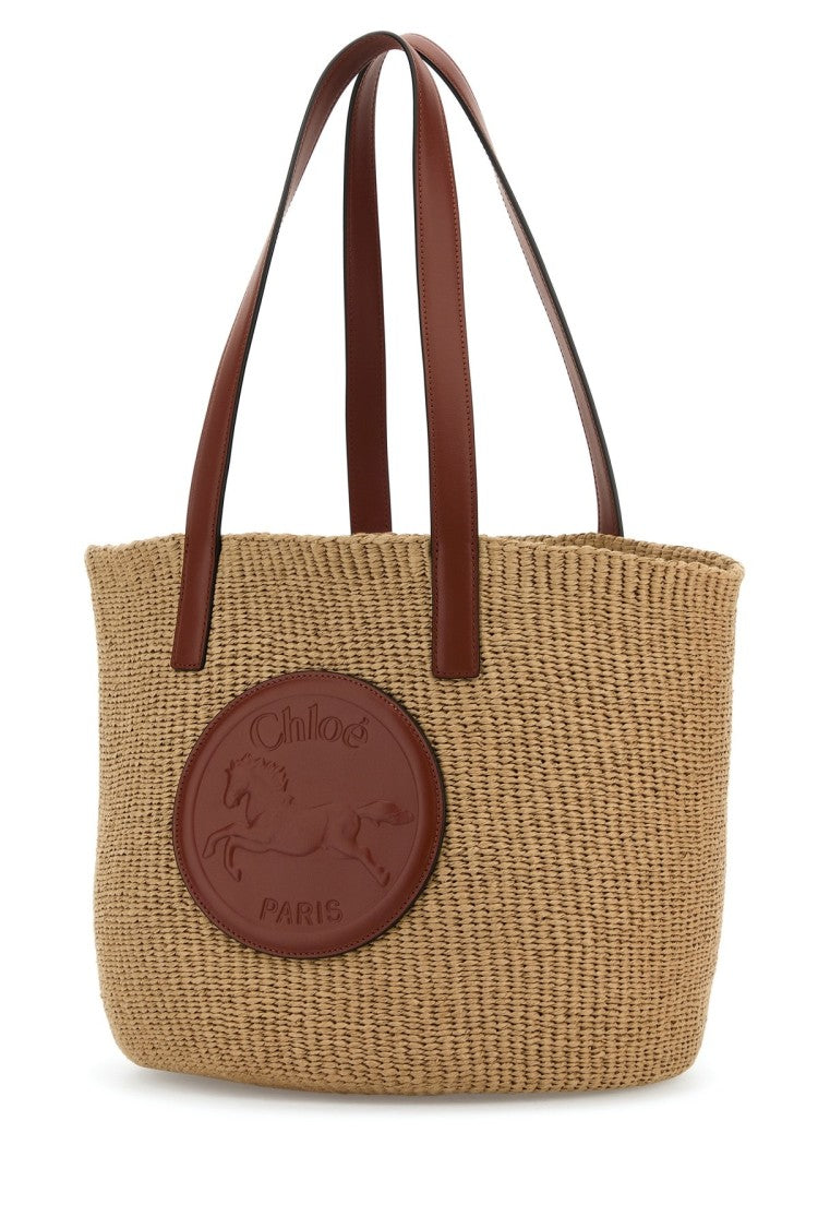 Chloé Raffia Large Horse Medal Bucket Bag