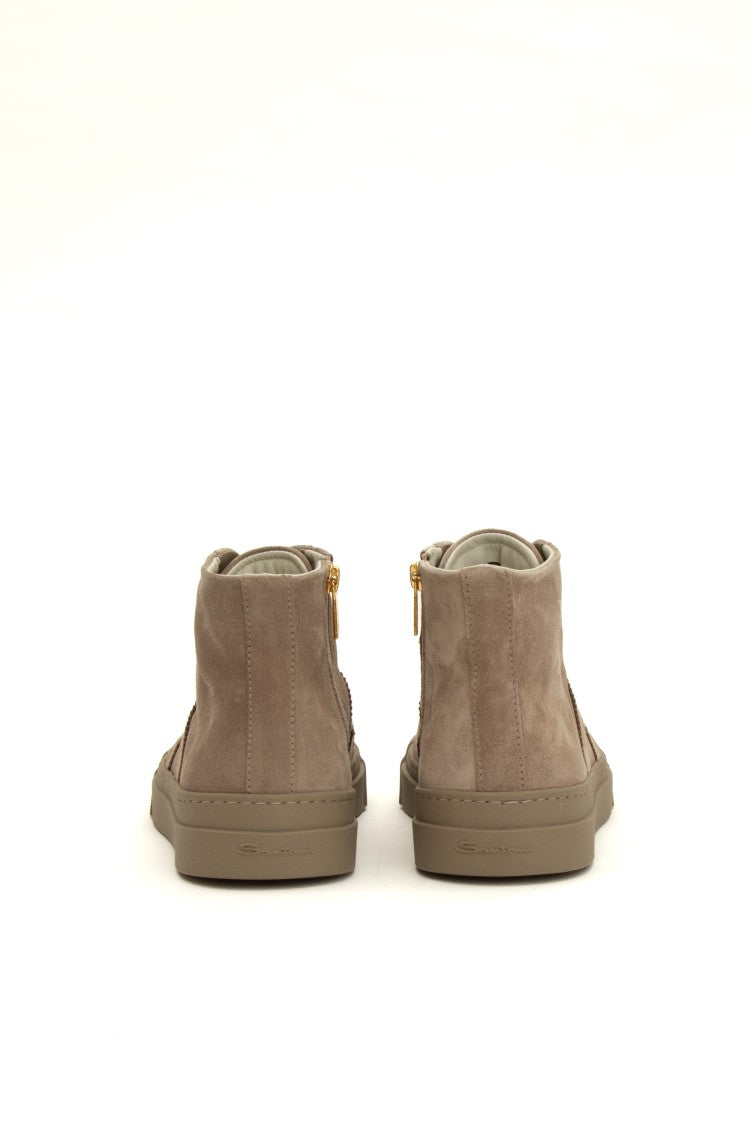 Santoni Mid-Top Suede Double-Buckle Sneakers