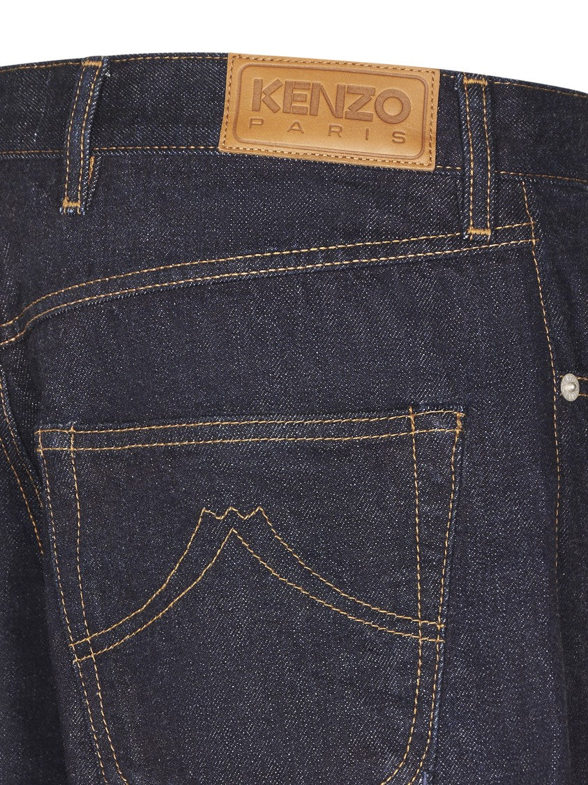 Kenzo Turn-Up Wide Fit Denim Trousers With Five-Pocket Design
