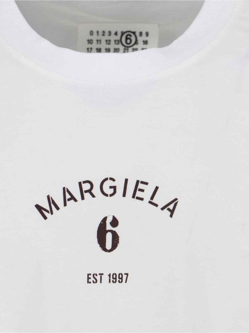 Mm6 By Maison Margiela White Cotton T-Shirt With Contrasting Logo Detail
