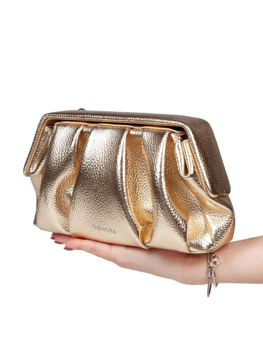 Themoirè Structured Metallic Gold Vegan Leather Handbag