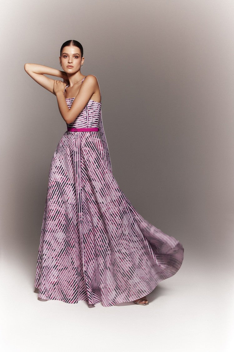 Saiid Kobeisy Linen Dress With Striped Print