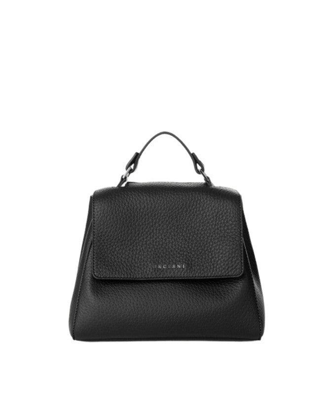 Orciani Medium Soft Bag In Black Hammered Leather