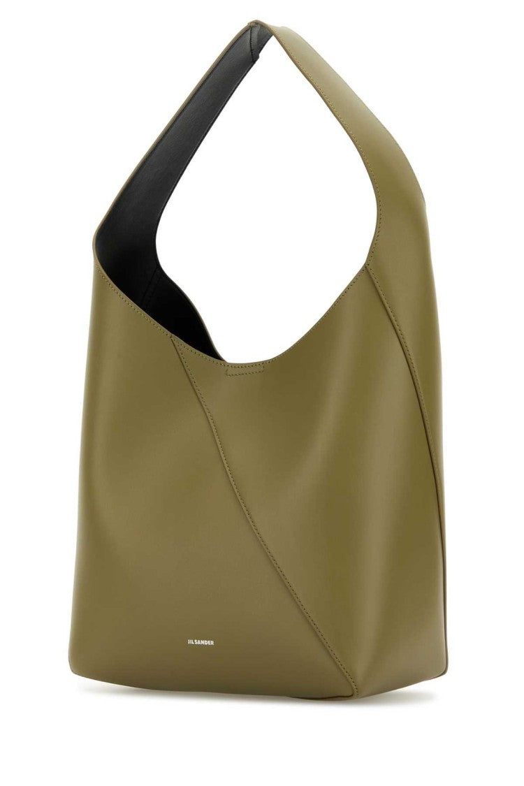 Jil Sander Calf Leather Green Shoulder Bag With Minimalist Design