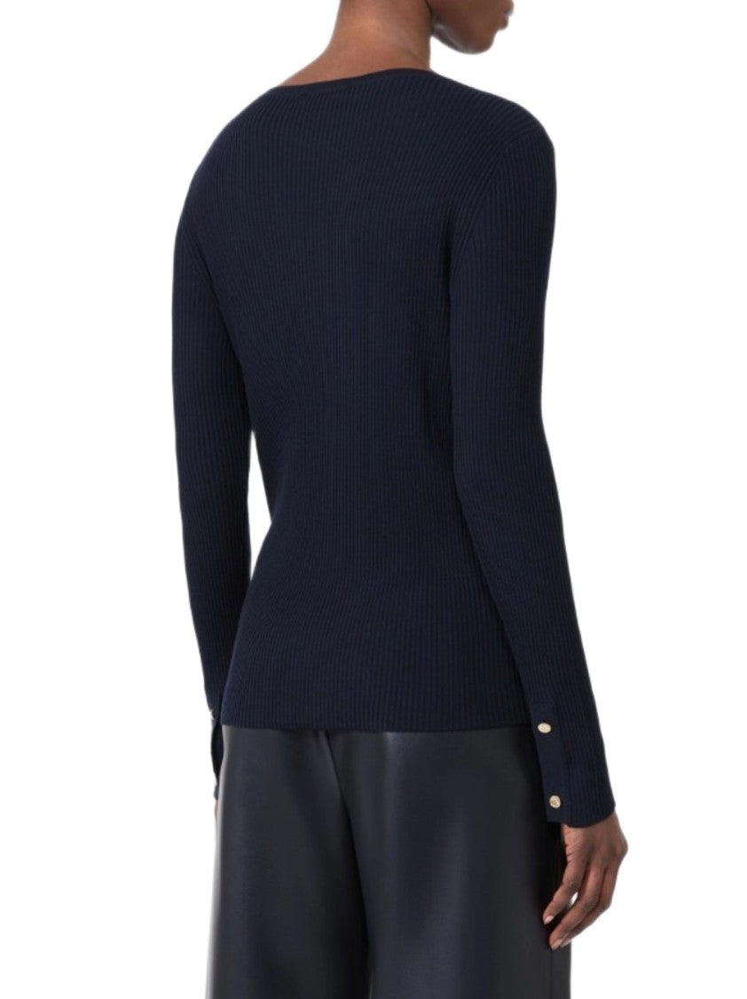Max Mara Fitted Long-Sleeved Top With Ribbed Texture And Button Cuffs