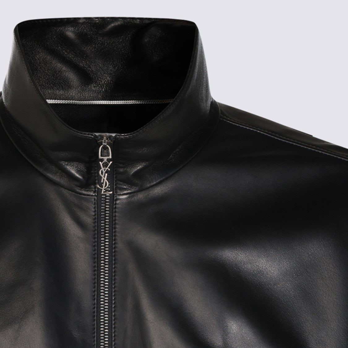 Saint Laurent Black High-Neck Leather Jacket