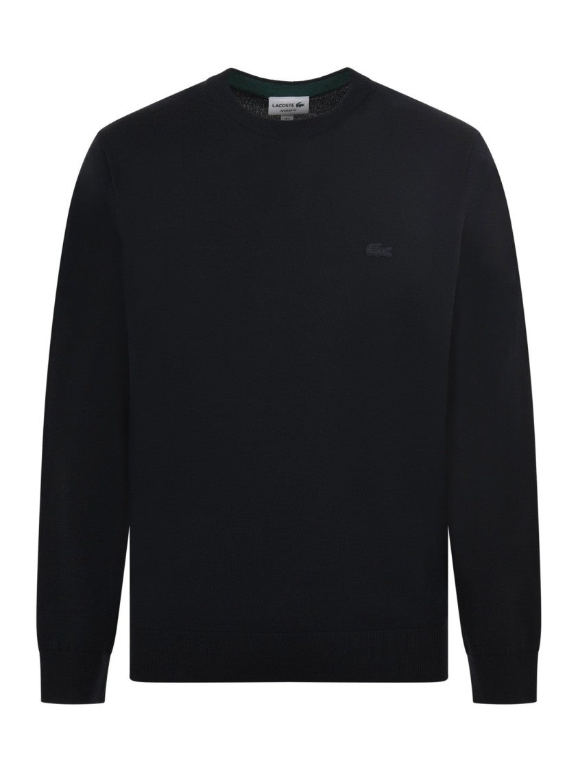 Lacoste Black Wool Crew Neck Sweater With Minimalist Design