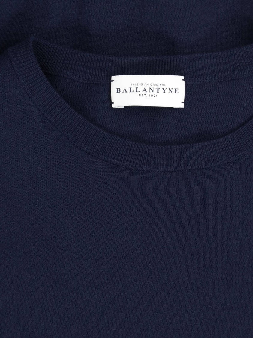 Ballantyne Blue Fine-Knit Ribbed Trim Crewneck Sweater
