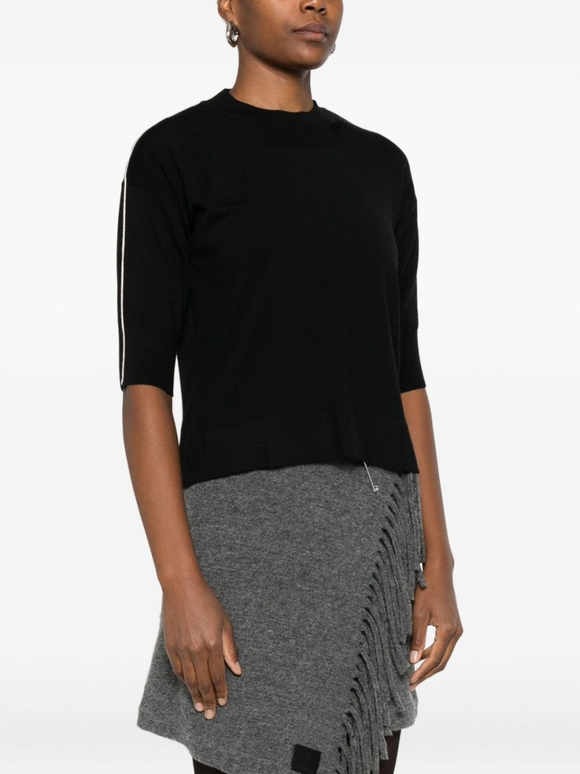 Alpha Studio Relaxed Fit Black Merino Wool Sweater