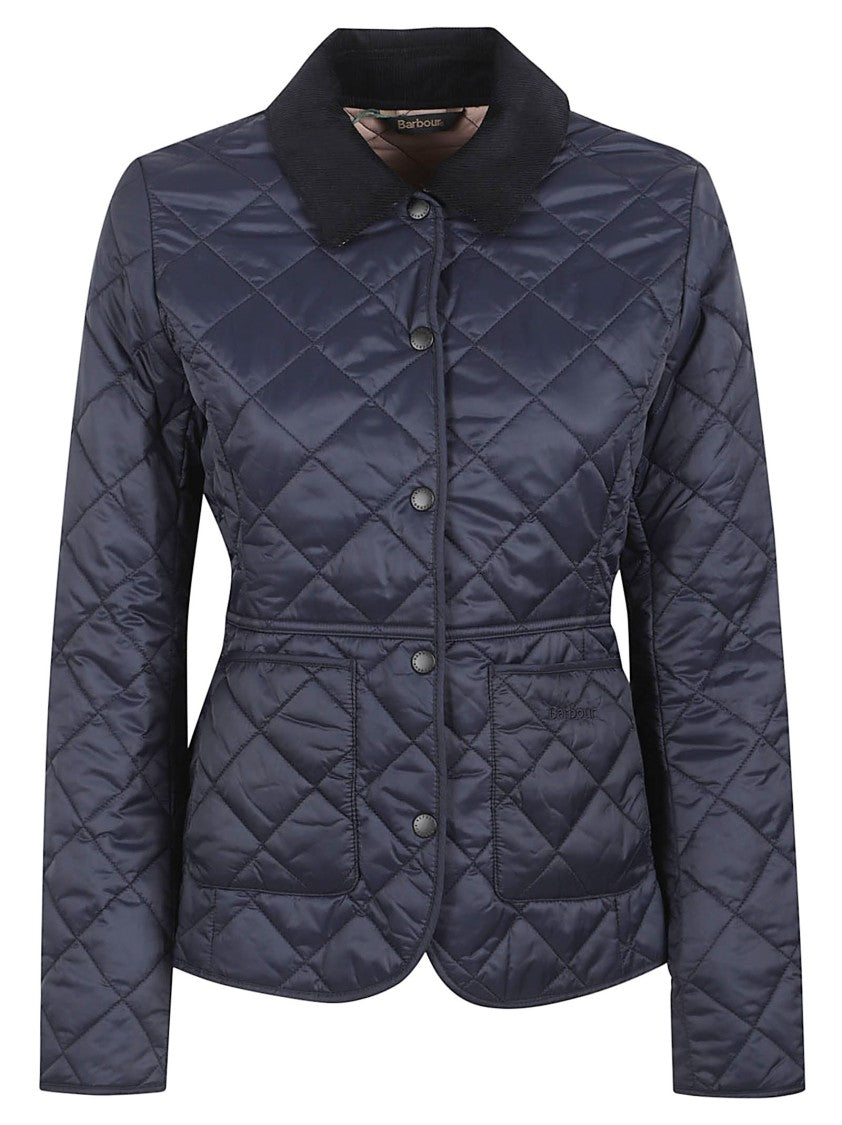 Barbour Quilted Jacket With Corduroy Collar And Fitted Silhouette