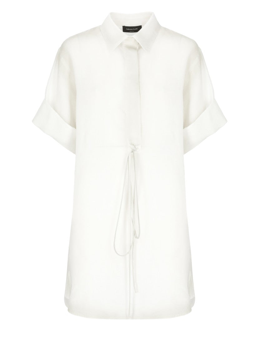 Fabiana Filippi Lightweight White Linen Shirt With V-Neck